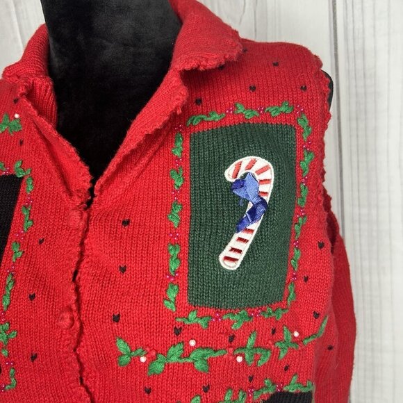 Designers Originals Studio Red Christmas Vest Petite Large PL Collared Vintage - Picture 5 of 10